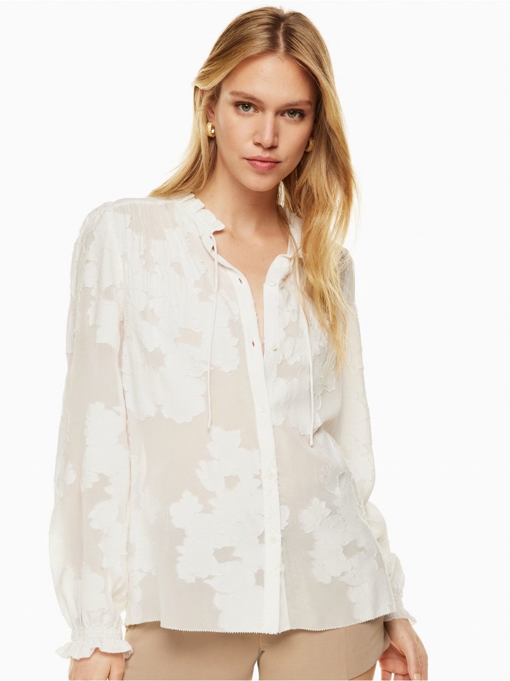 NWT Aritzia Wilfred Alexis Blouse White Button-up ruffle blouse. Size Small
